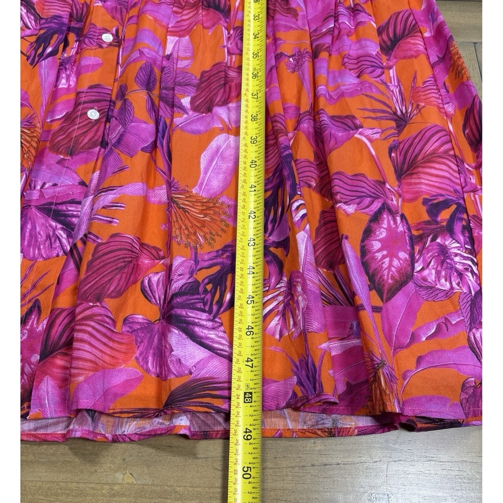 Vilagallo Eveline‎ Tropical Pink Floral Button Front Midi Dress Resort Vacation - Picture 10 of 11